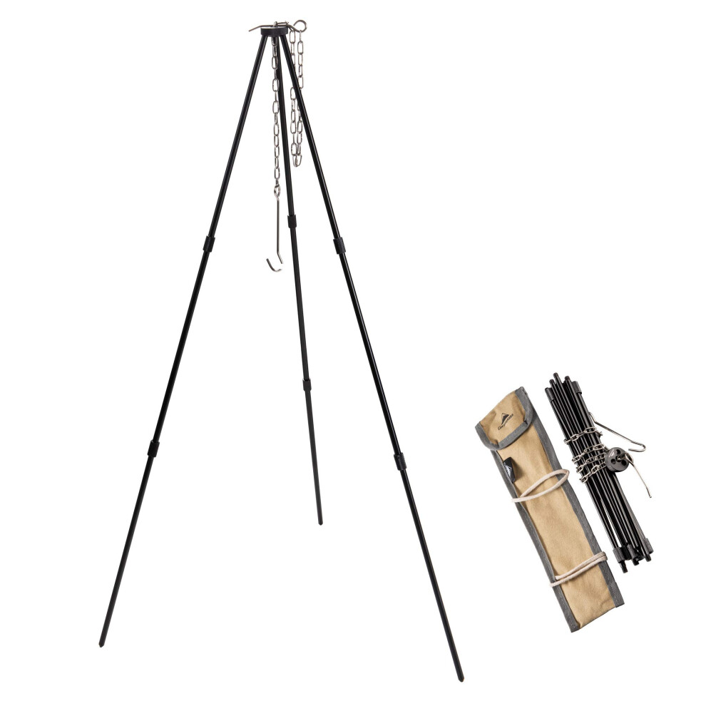 CAMPINGMOON Camping Campfire Tripod with Carrying Bag Aluminum 31.5inch Height Stainless Steel Chain Black-image-OPC-PHXV6RJ-NEW