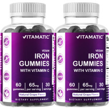 Vitamatic, Vegane Eisen Gummis mit Vitamin C, Natürliche Traube, 60 Gummis