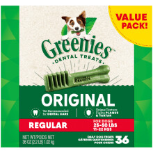 GREENIES Original Regular Natural Dog Dental Care Chews Oral Health Dog Treats 36 count (Pack of 1)