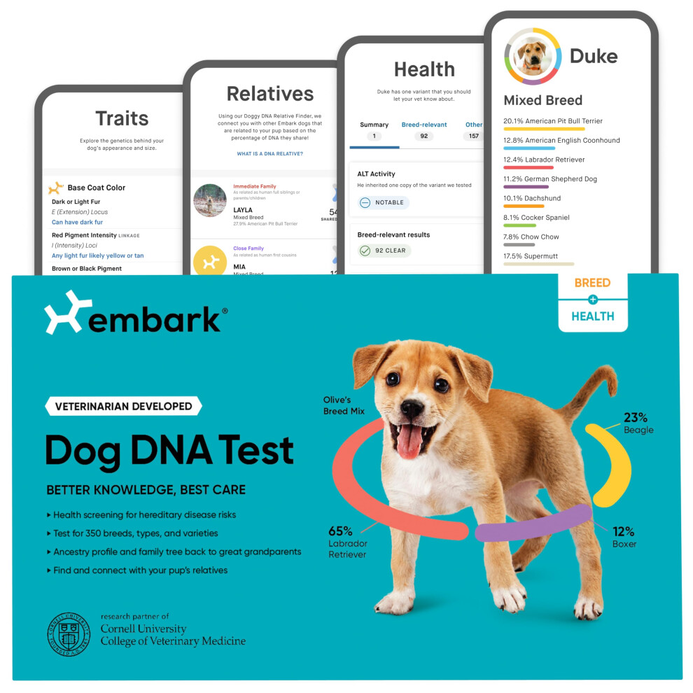 Embark Breed & Health Kit - Dog Dna Test - Discover Breed Ancestry Relative Finder Genetic Health Traits Coi