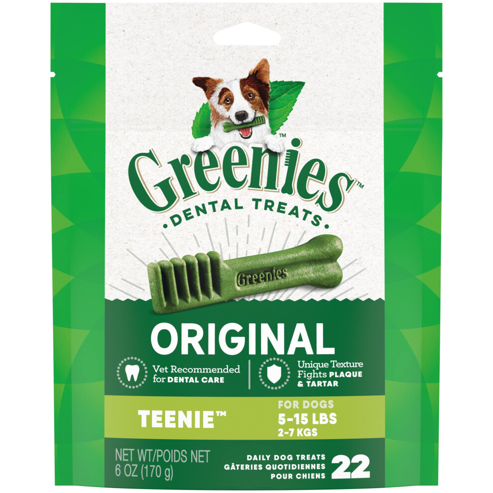 Greenies Original Teenie Natural Dental Care Dog Treats, 6 oz Pack (22 Treats) - Vet-Recommended, Fresh Breath, 10123475