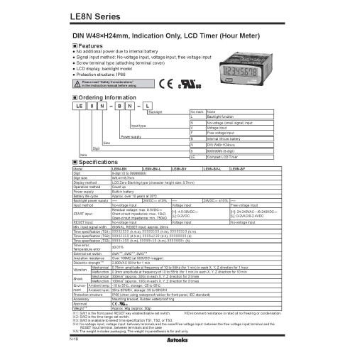 Panel Mount Timer, Compact, LCD, 9999.9 h, 999999.9 h, 24 mm, 48 mm 2