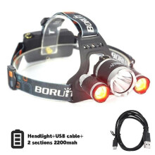 BORUiT RJ-3000 3000 Lumens Red LED Headlamp 3 Lighting Modes 400 Meters Range Camping Flashlight-2 x