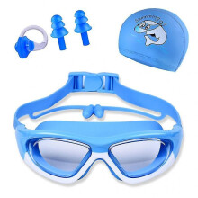 (Blue) Kids Swimming Goggles Anti-fog Anti-uv With Ear Plugs Nose Clip Storage Box