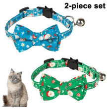 2pcs Christmas Cat Collar Breakaway with Cute Bow Tie And Bell for Adjustable Safety Pet Supplies