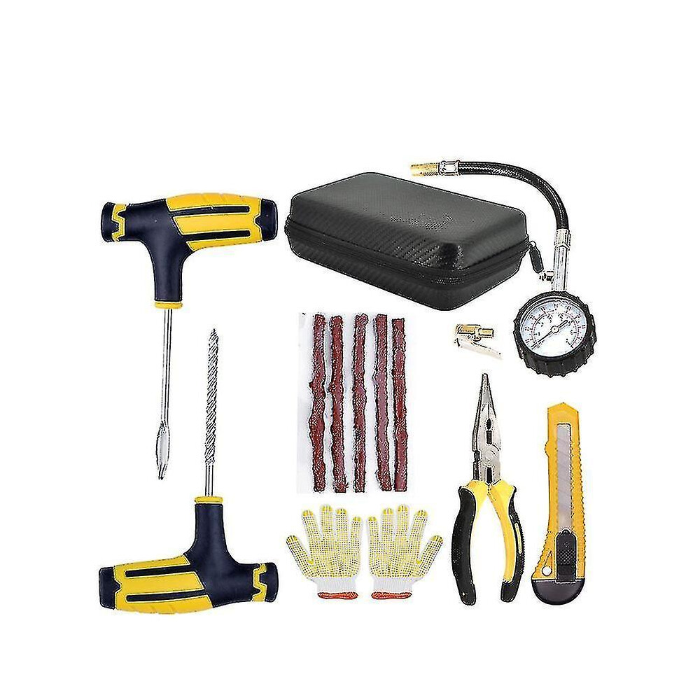 (6pcs  set)Car Tire Repair Kit Blow Plug Tool Tire Puncture Emergency Tire Strip Mixing Glue Repair Tool