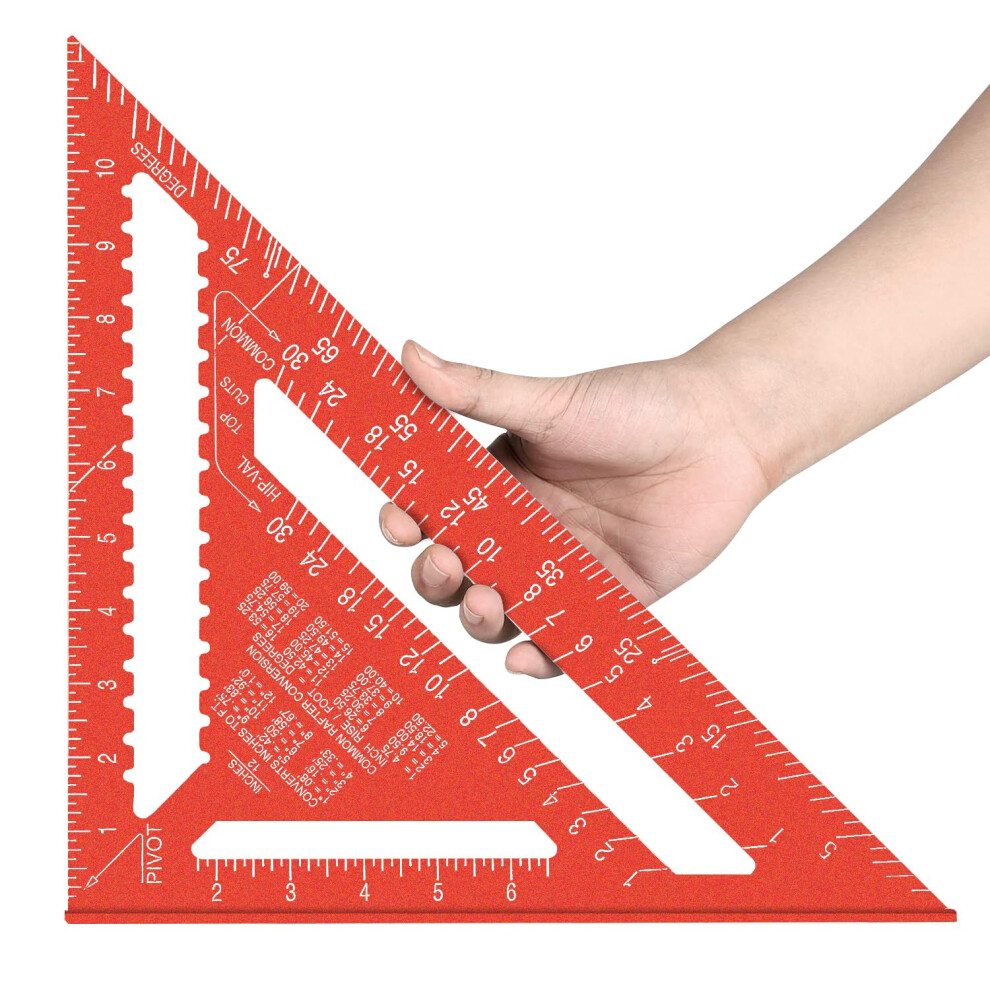 Aluminum 12Inch Rafter Square Carpenter Measuring Layout Tool Alloy Metal Triangle Ruler Imperial Protractor For Woodworking And Carpentry Red 820064774200