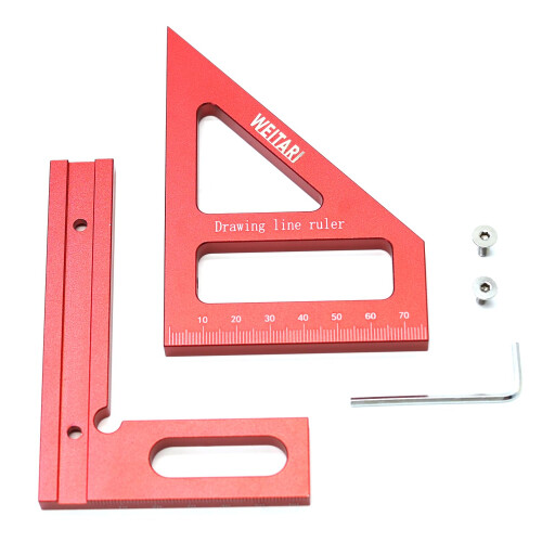 45/90 Degree Triangle Ruler Scriber, Woodworking Square Protractor, Aluminum Alloy 1