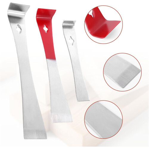 3 Pcs Stainless Steel Pry Bar Set, 3 Sizes Mini Flat Pry Bar Multipurpose, Trim Puller Tools 1