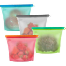 Grocery Bag Freezer Bag 4pcs Kitchen Reusable Silicone Storage Bag