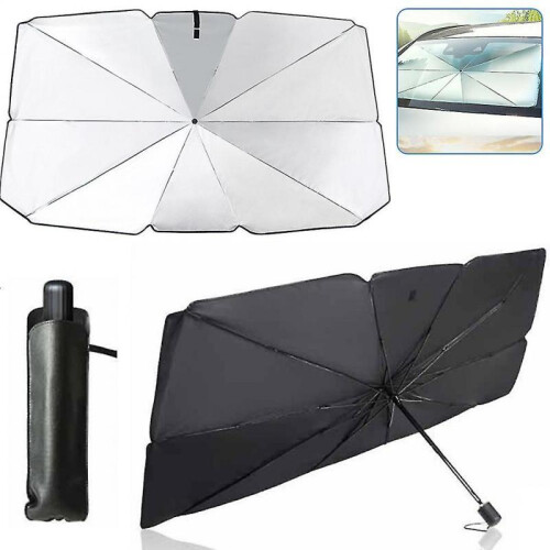 (S) Car Sunshade Windshield Sun Shade, Titanium Silver Cloth Foldable Windshield Sun Shade Umbrella