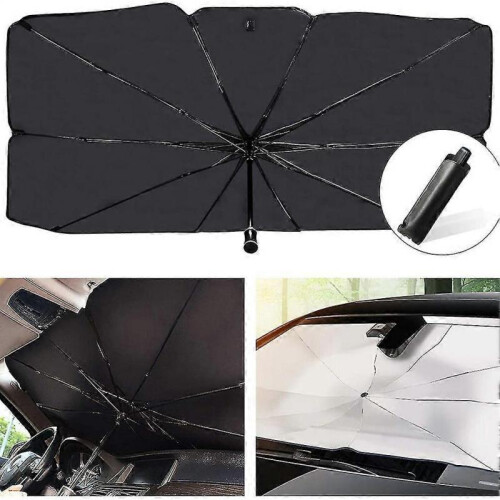 (S) Car Sunshade Windshield Sun Shade, Titanium Silver Cloth Foldable Windshield Sun Shade Umbrella 2