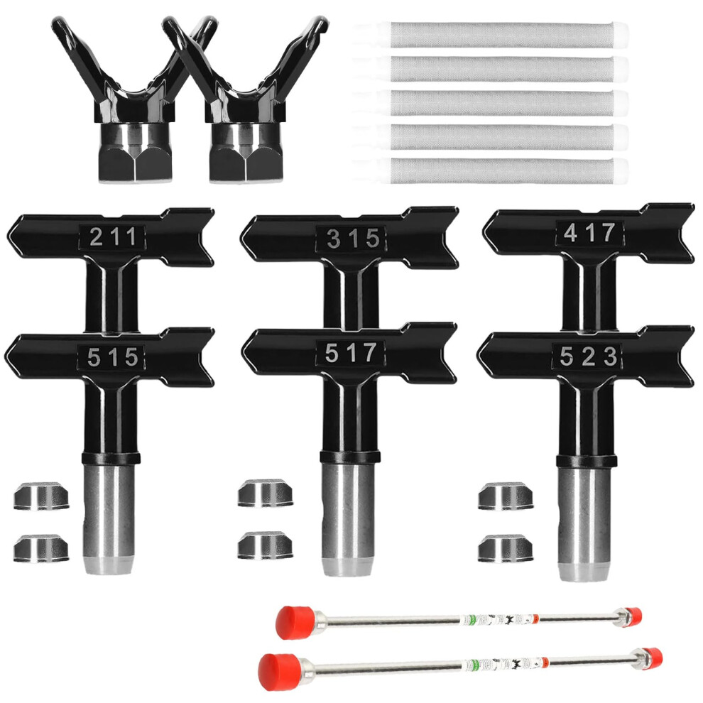 15Pcs Paint Sprayer Tips Set,6 Reversible Spray Nozzle Tips With 2 Nozzle Tip Guards 820064774781