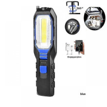 (Blue) Portable Car Repair Led Flashlight Usb Rechargeable Cob Torch Waterproof Outdoor Lamp Camping Emergency Light With Magnet Hook