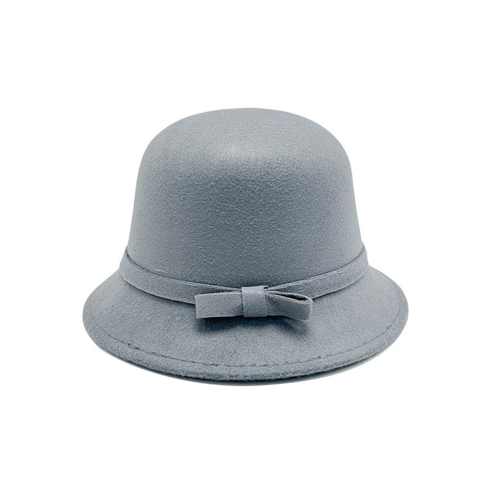 (Gray) Retro Girl Bow Autumn Winter Wool Felt Hat Short Brim Supplies Weather Stylish-image-OPC-PHXVFKQ-NEW