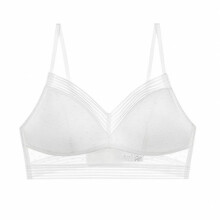 (S, White) Low Back Lifting Bra Comfort Bralette Dot Breathable Ultra Thin Crop Top Bra Underwear