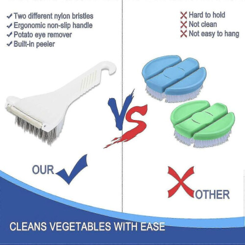 2pcs Vegetable Brush Non-slip Durable Handle with Hook for Potato, Radish, Cleaning & Peel 1