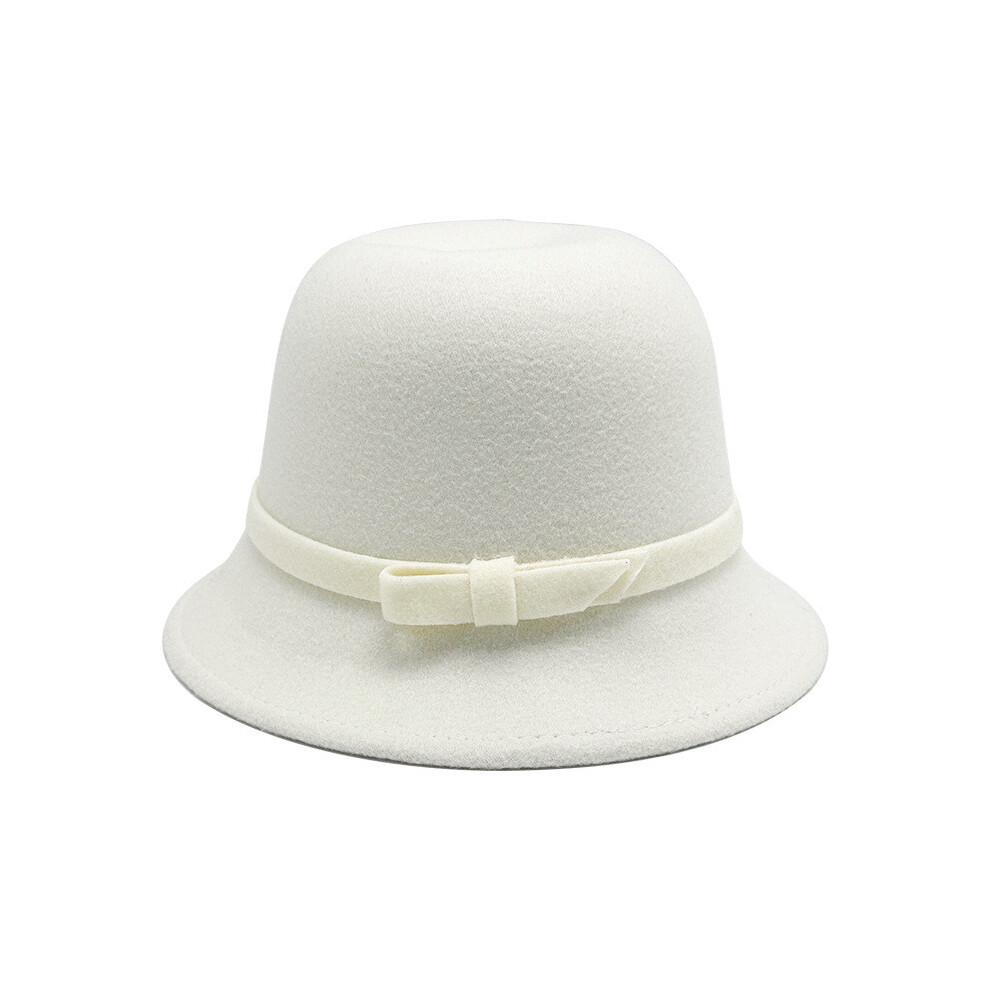(White) Girl Bow Retro Autumn Winter Wool Felt Hat Short Brim Supplies Weather Stylish-image-OPC-PHXVGWT-NEW