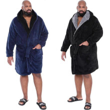 (3XL, Black) D555 Mens Newquay Big Tall King Size Super Soft Hooded Bath Robe Dressing Gown