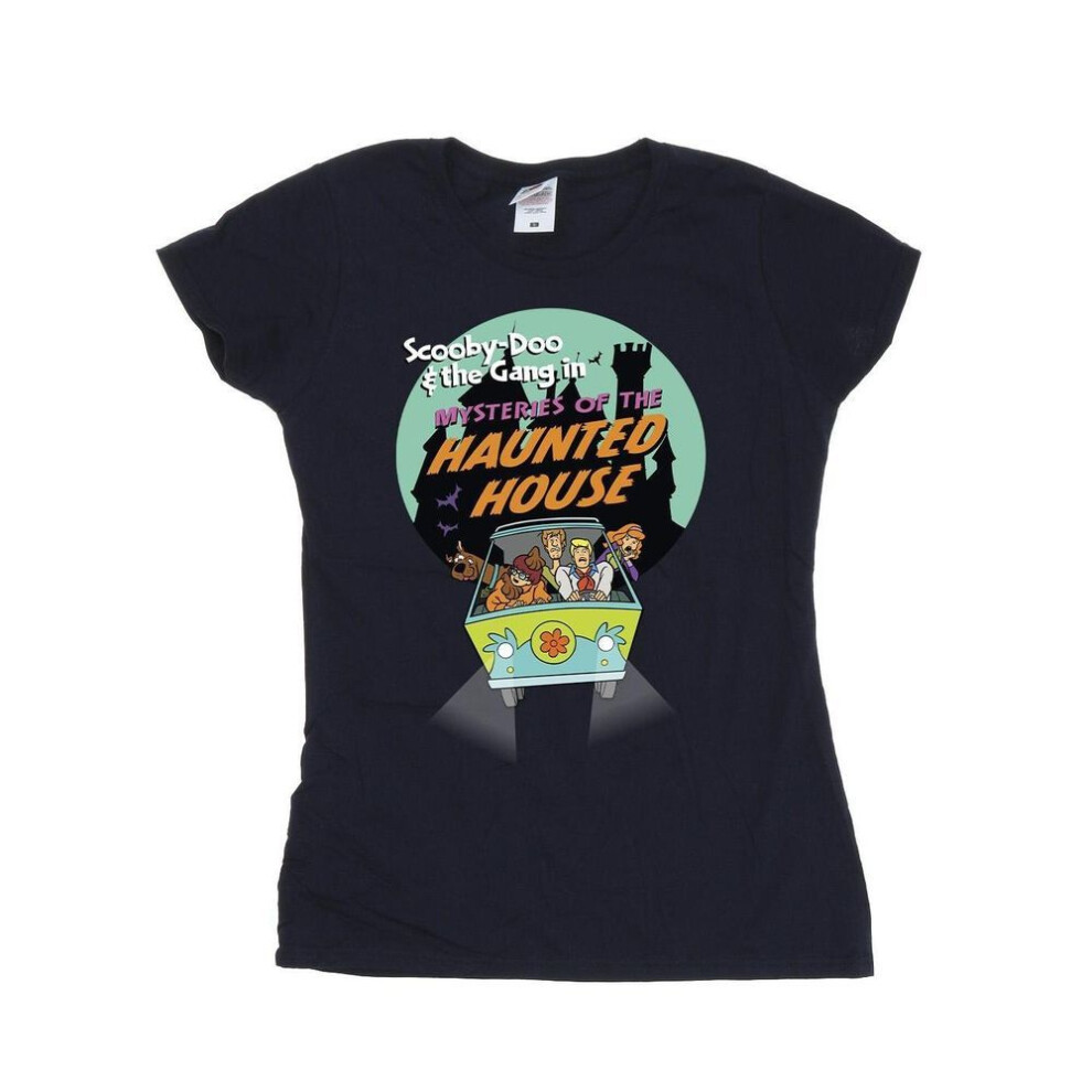 (S, navy blue) Scooby Doo Womens/ladies Haunted House T-shirt