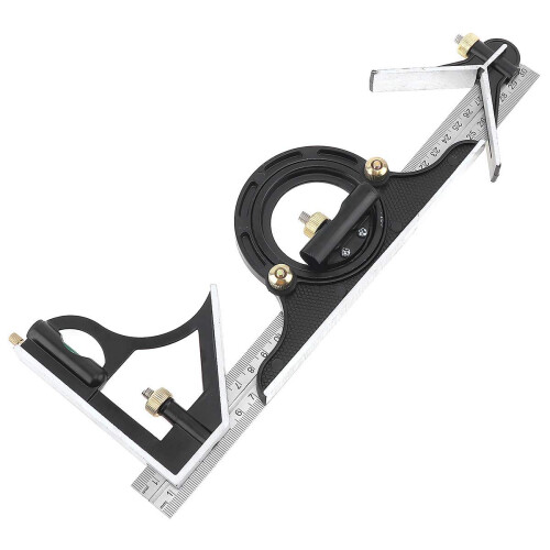 12' Adjustable Sliding Combination Square Ruler  Protractor Level Measure Measuring Set, Inch/Metric