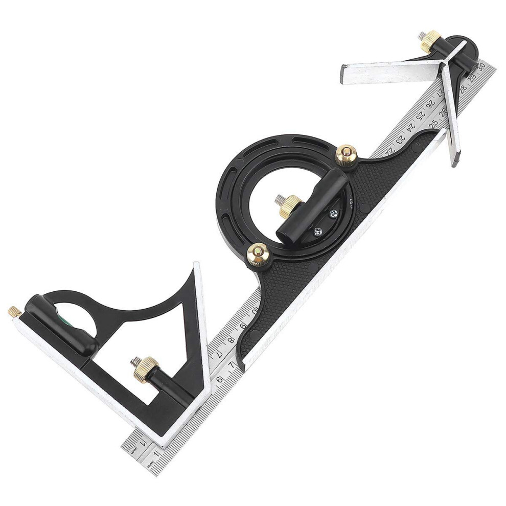 12' Adjustable Sliding Combination Square Ruler Protractor Level Measure Measuring Set, Inch/Metric 820064779182