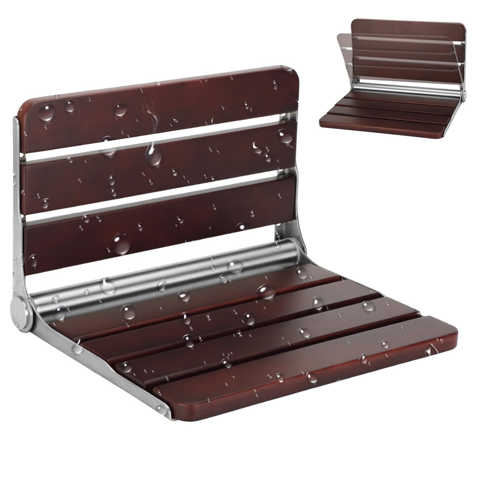 Upgraded 18' Folding Shower Seat Wall Mounted, Teak Shower Bench for Seniors, Elderly, Pregnants  Disabled