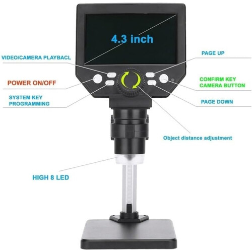 Microscope Accessories Kit Microscope G1000 Digital Microscope for 4.3 Inch Large Base LCD Display 8MP 1