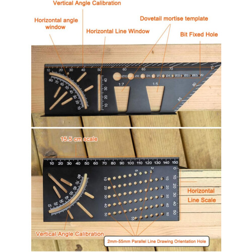 Aluminum Alloy Woodworking Square Size Measure Ruler  3D Mitre Angle Measuring Template Tool 1