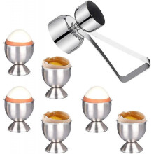 Egg Cup Set, Stainless Steel Egg Cup Holder with Double Sided Egg Lid Opener