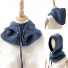 (blue) Warm Hooded Scarf Knitted Hooded Scarf Hijab For Winter