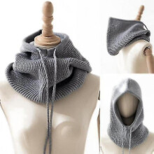 (grey) Warm Hooded Scarf Knitted Hooded Scarf Hijab For Winter
