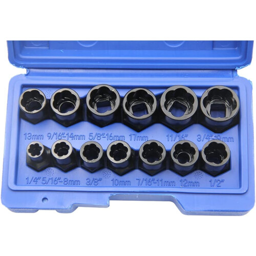 13PCS Impact Bolt  Nut r Set Bolt Extractor Removal Tool Set with Storage Box 1