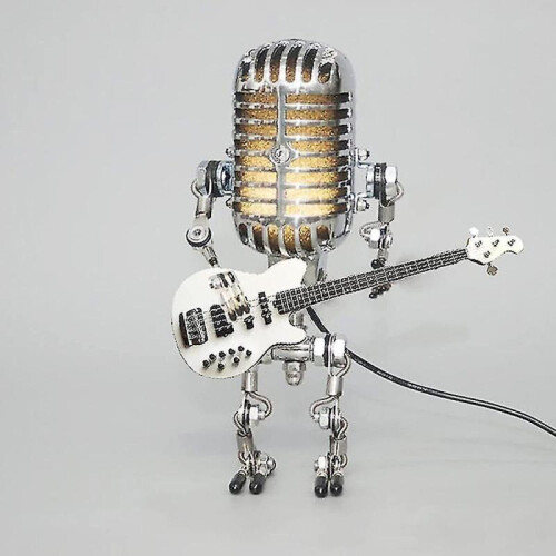 (White) Vintage Microphone Robot Lamp Night Light Bedroom Bar Desktop Decoration 1