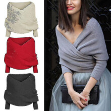 (Beige) Women Knitted Sweater Tops Scarf With Sleeve Wrap Winter Warm Shawl Scarves
