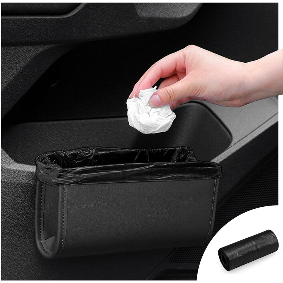 Car Trash Can, Leather Car Trash Bin Door Organizer With A Roll Of Garbage Bag 940534682139
