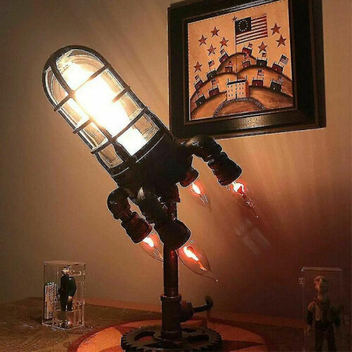 2024 Retro Table Lamp Industrial Rocket Ship Light Lamps Steampunk Decor 1