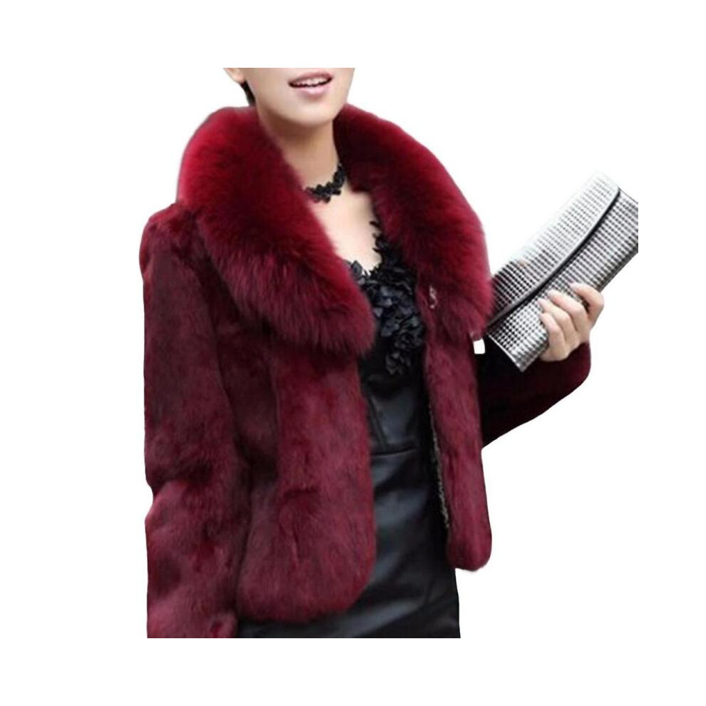 (2XL,Wine Red)Women's Winter Faux Fur Coat Thick Warm Faux Fur Outwear With Pockets For Office Cocktail Party Travel