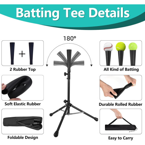 Baseball Tee for Kids,Batting Tee Softball Travel Tee with 2 PCS Replaceable Rubber Top 2