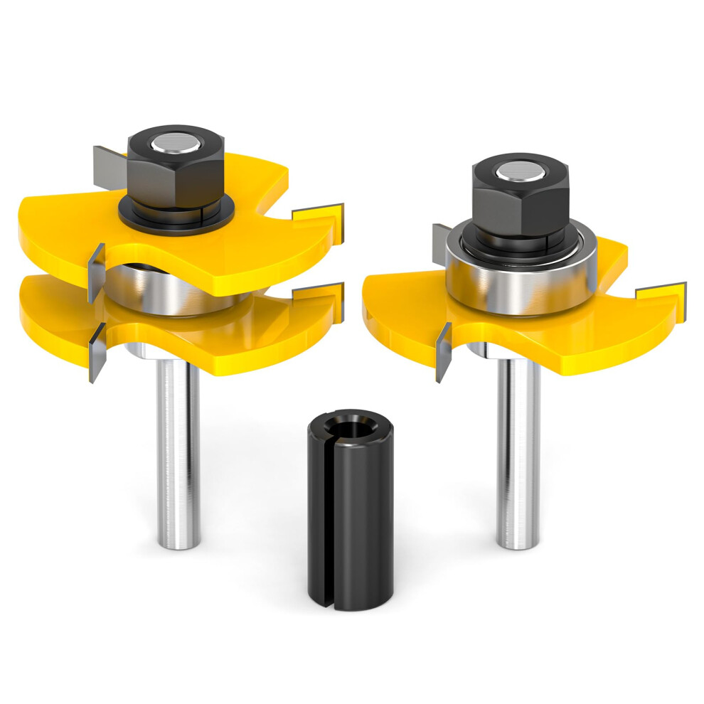 2Pcs Tongue And Groove Router Bit Set, 1/4Inch Shank, 3 Teeth Adjustable T Shape Wood Milling Cutter 820064782830