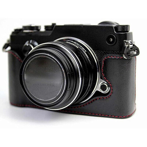 (Black) For Olympus PEN-F Digital Camera Genuine Real Leather Protector Half Case Grip fp