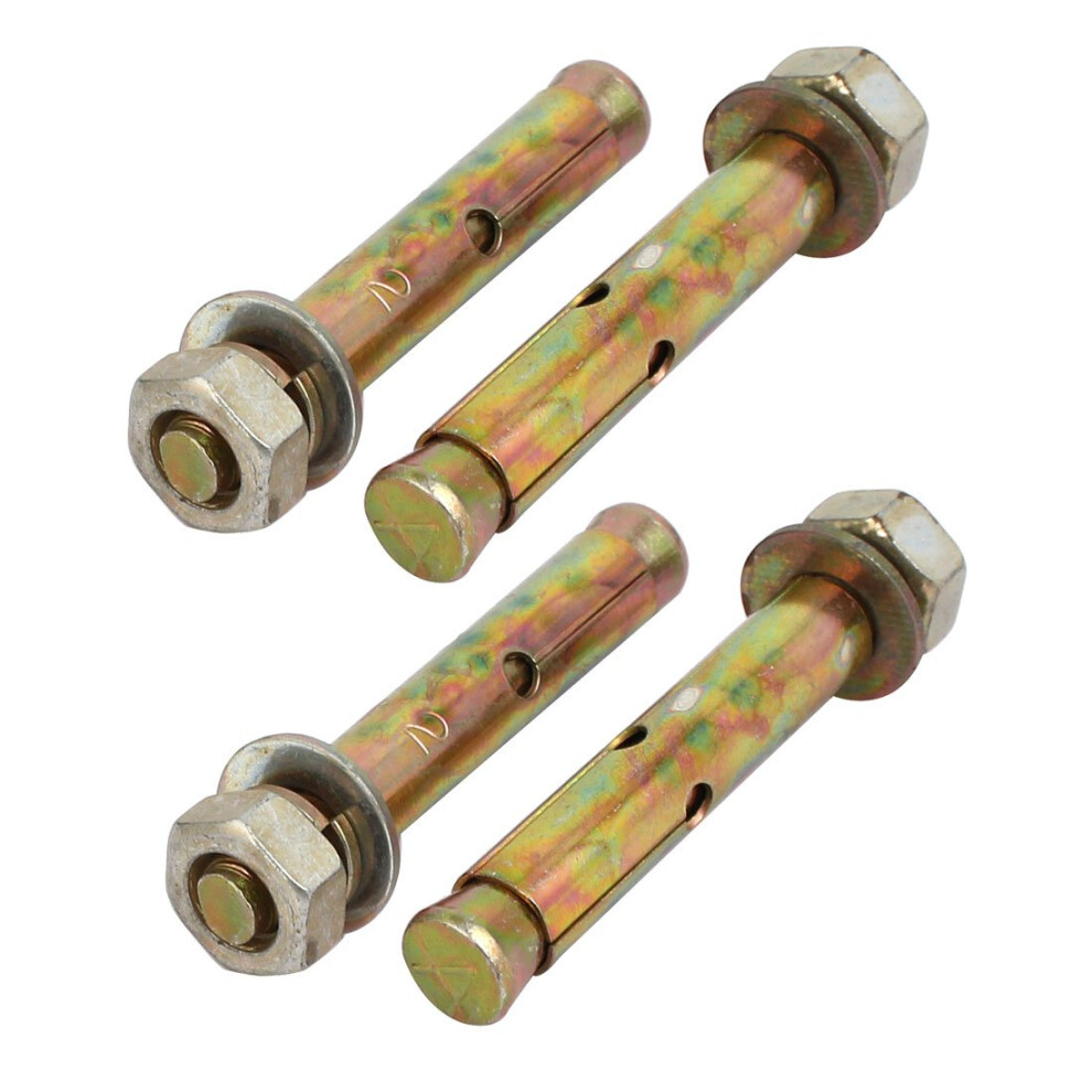 Iivverr M10x80mm Zinc Plated Sleeve Anchor Expansion Bolt Bronze Tone 4Pcs (M10x80mm Zinc Plated Anchor Expansin Perno Bronce Tono 4Pcs 820064782953