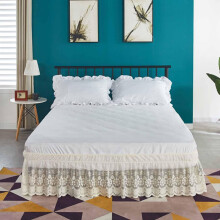 15' Drop Lace Bed Skirt for Twin/Full/Queen/King Bed, Elastic Dust Ruffle Bedskirt Wrap Around Bed Skirt 3 Sides of Bed