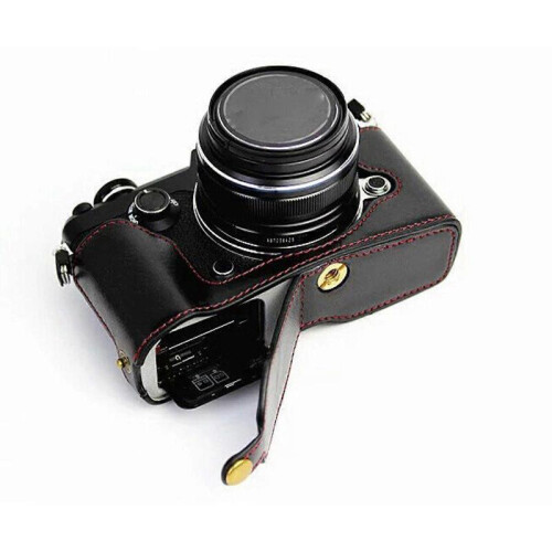 (Black) For Olympus PEN-F Digital Camera Genuine Real Leather Protector Half Case Grip fp 2