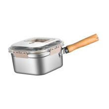 Small Deep Fryer Pot Steaming Pot Home Kitchen Stainless Steel Wooden Handle Cooker with Basket for French Fries Pasta Sauce