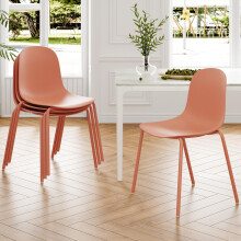 Modern Plastic Stackable Dining Chair Set of 4 with Metal Legs for Indoor or Outdoor