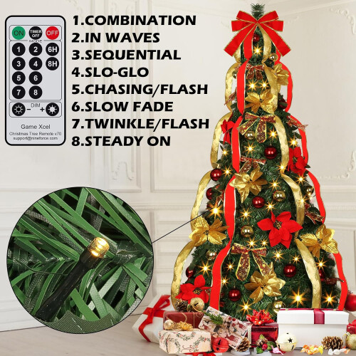 8 Modes  Timer  6 Ft Prelit Full Pop Up Christmas Tree with 200 Warm LED Lights 2