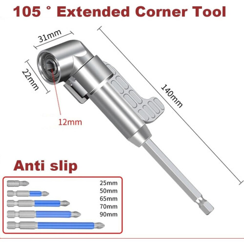 1PCS Right Angle Drill Attachment, 105  Extended Corner Deviceanti Slip/batch Head Set 1