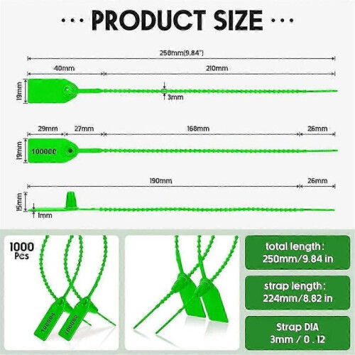 1000 Pcs Plastic Tamper Seals Tags Security Tags Seals Safety Numbered Zip Ties Labels Green js 2