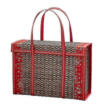(C, Red) Fruit Basket Bamboo Woven Portable Simple Handheld Picnic Food Container Foldable Snacks Containers Kids 40x20x25cm,A